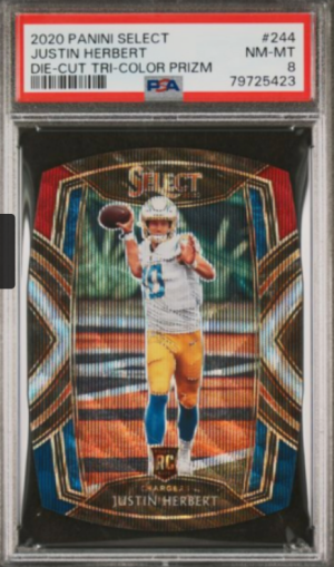 Justin Herbert Rookie 2020 Panini Select Die-Cut Tri Color front